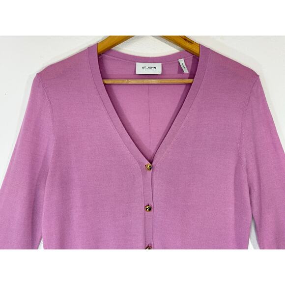 St John Womens Wool Silk Cardigan Sweater Long Sleeve Sz S Gold Buttons Lavender - Picture 3 of 12